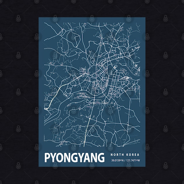 Pyongyang Blueprint Street Map, Pyongyang Colour Map Prints by tienstencil